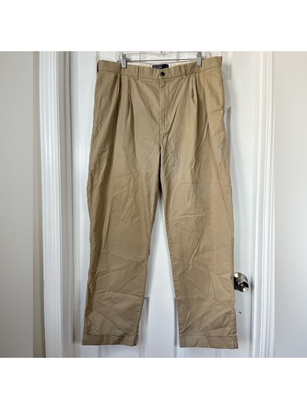 Polo Ralph Lauren Hammond Classic Chino pants khaki pleats cuffs size 38/32